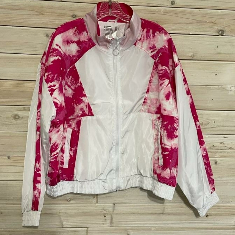 Women’s White & Pink Tie-Dye Windbreaker Jacket - Picture 1 of 3